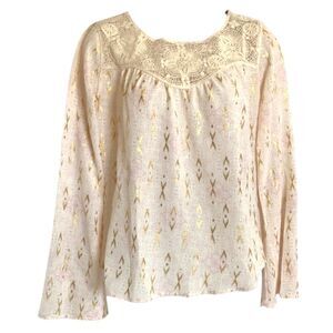 NEW Xhilaration Crochet Décolletage Gold Metallic Boho Top in Ivory Size Small
